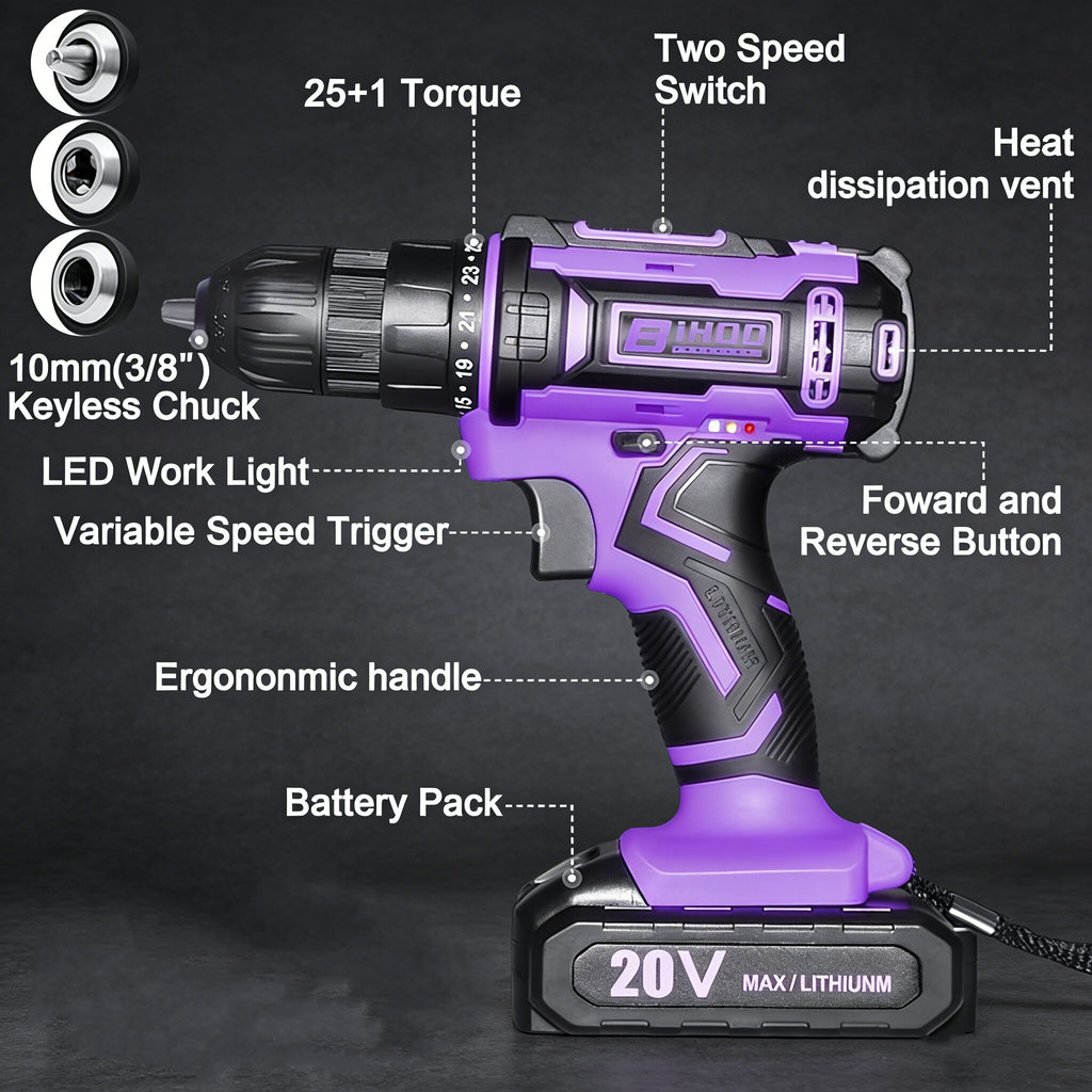 20V Cordless Drill With Two Speed And 25 Plus 1 Torque