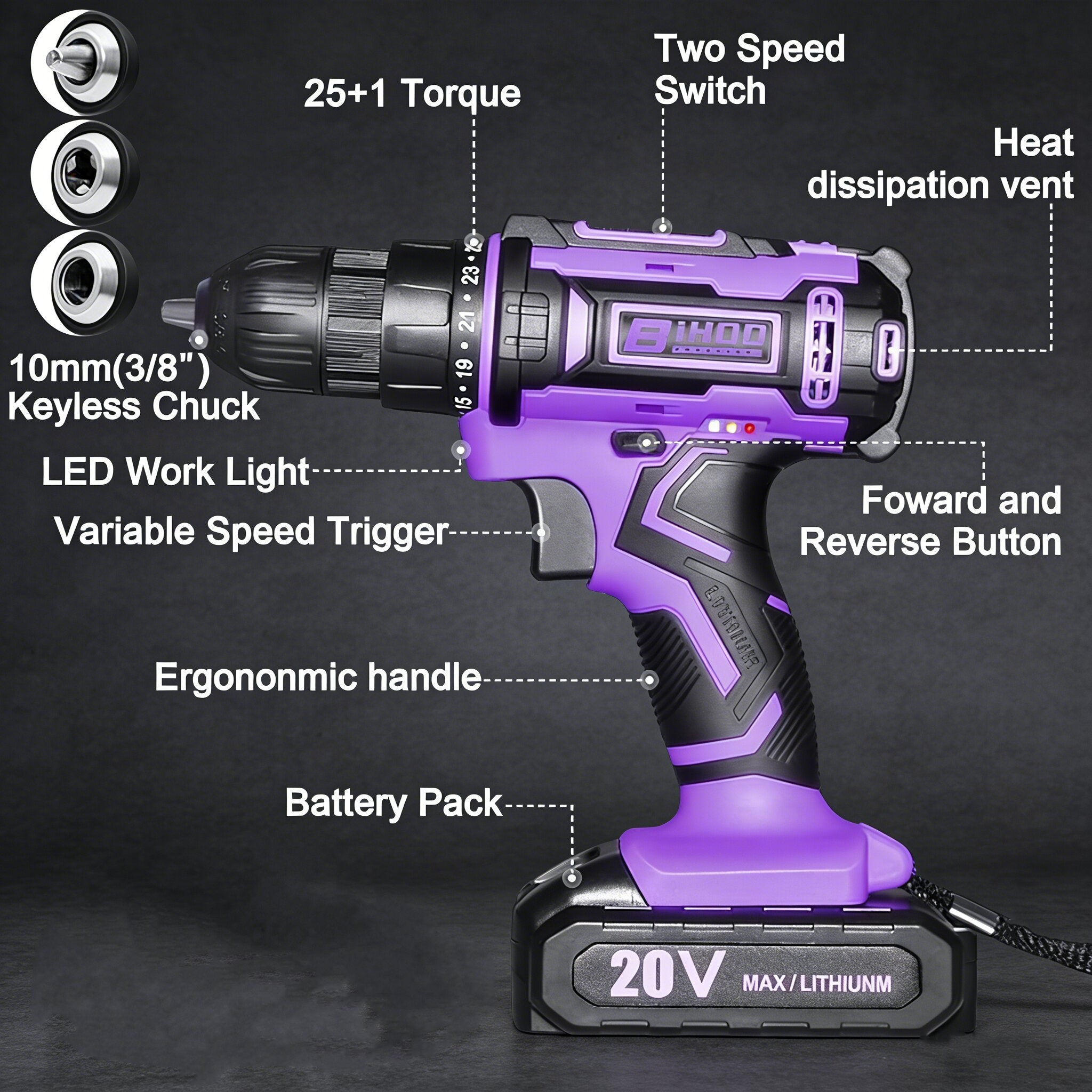 20V Cordless Drill With Two Speed And 25 Plus 1 Torque