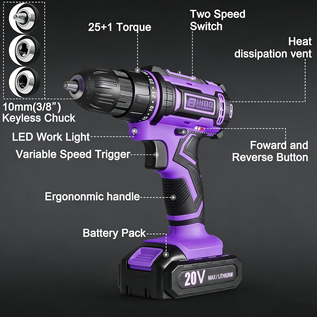 20V Cordless Drill With Two Speed And 25 Plus 1 Torque