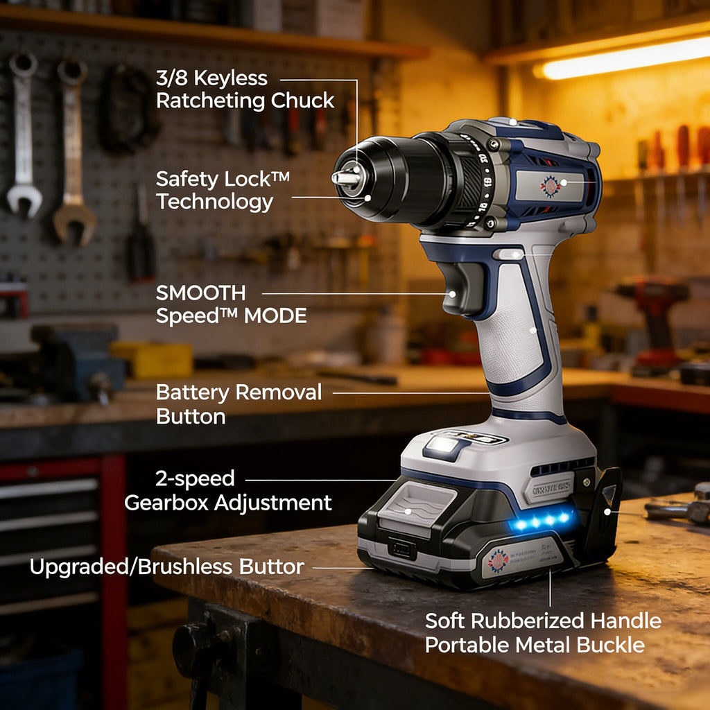 20V Cordless Drill Brushless Motor Metal Chuck 1800RPM