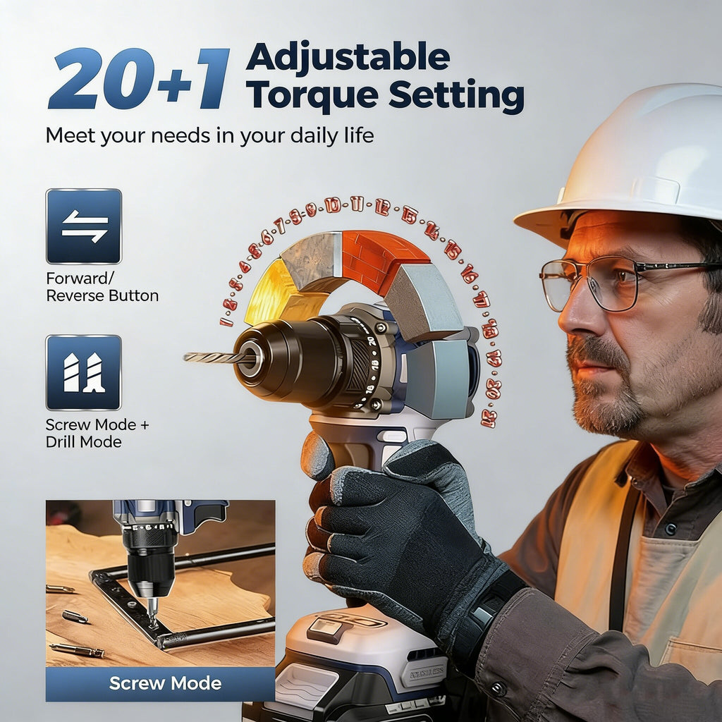 20V Cordless Drill Brushless Motor Metal Chuck 1800RPM