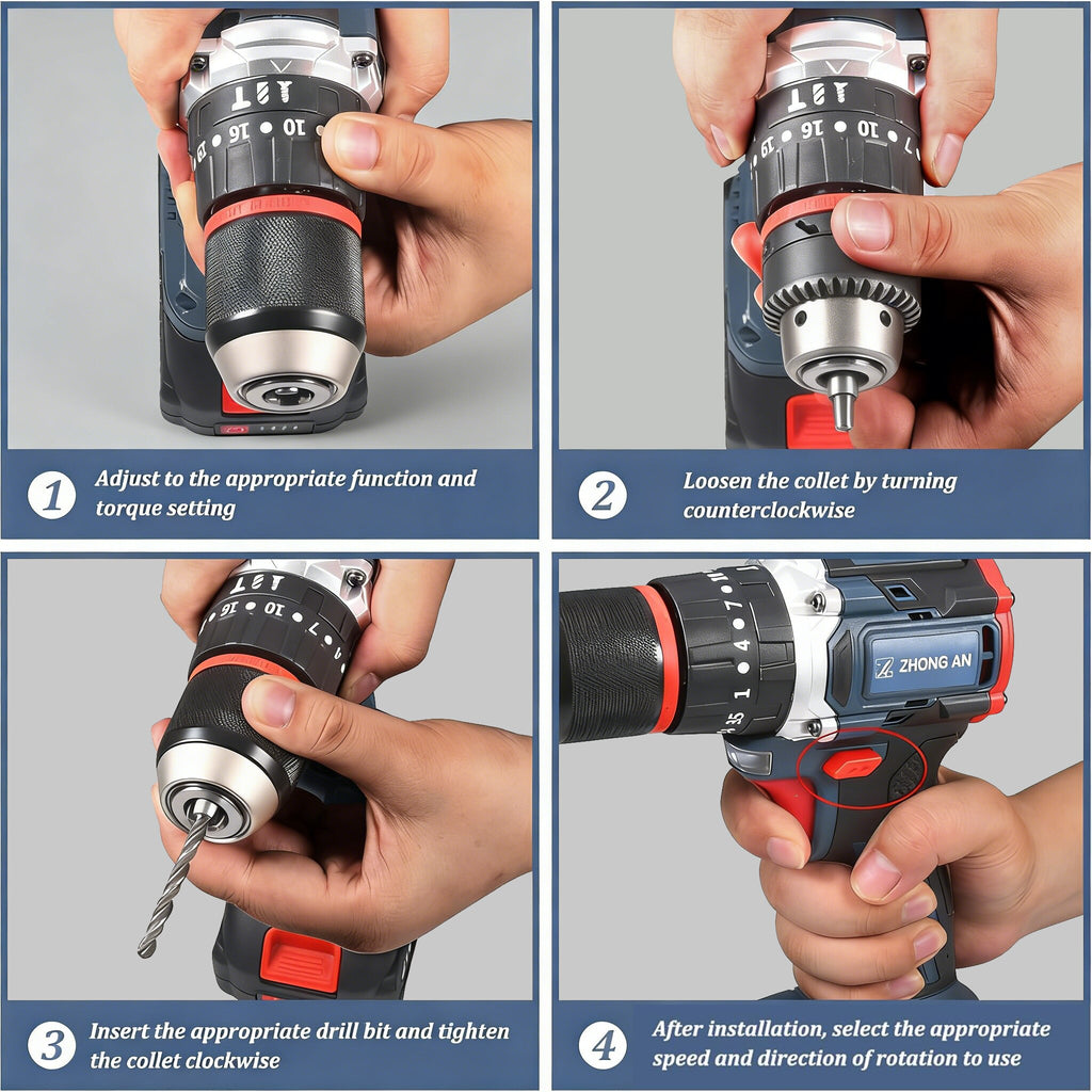 Cordless Brushless Drill Set 21V 1600RPM With Two Batteries