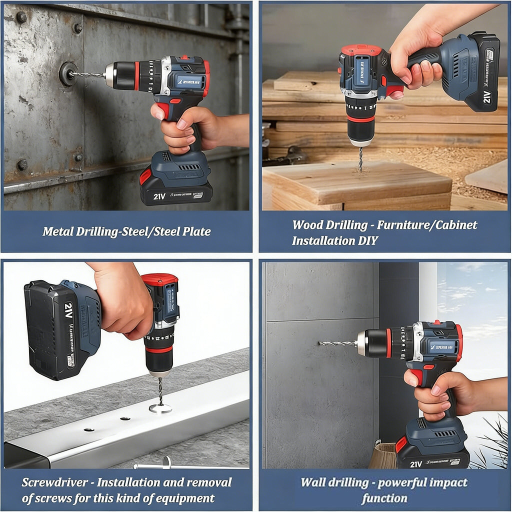 Cordless Brushless Drill Set 21V 1600RPM With Two Batteries