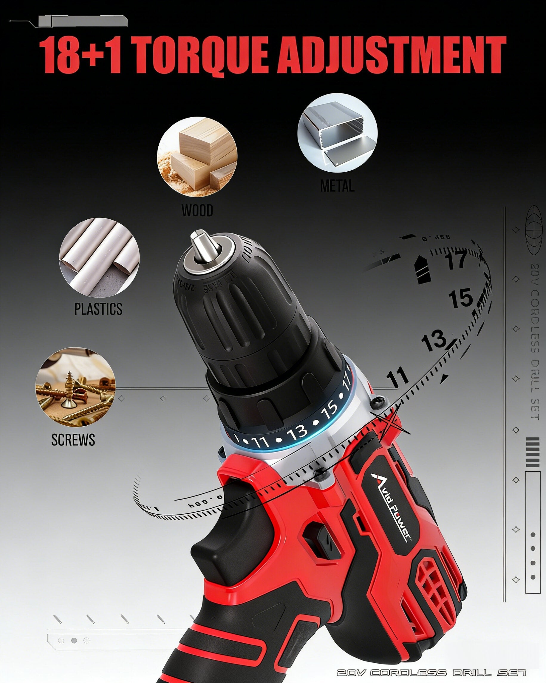 20V Cordless Drill Set Lightweight With Accessories 1400RPM