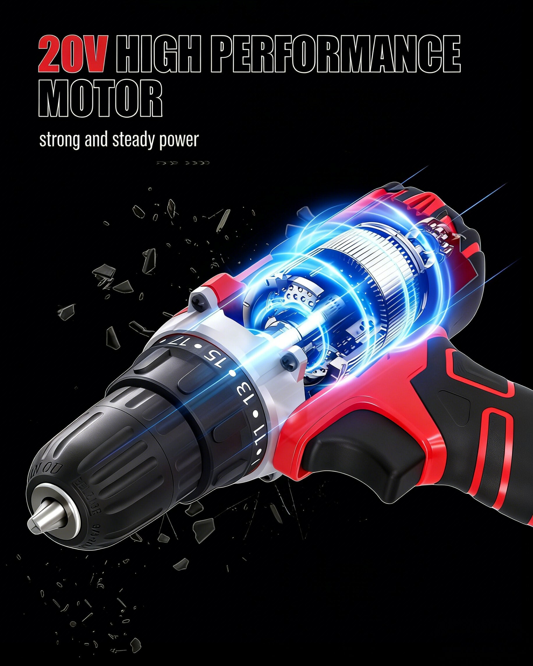 20V Cordless Drill Set Lightweight With Accessories 1400RPM