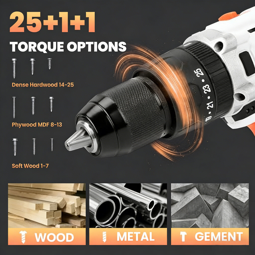 20V Cordless Impact Drill With Variable Speed And Battery
