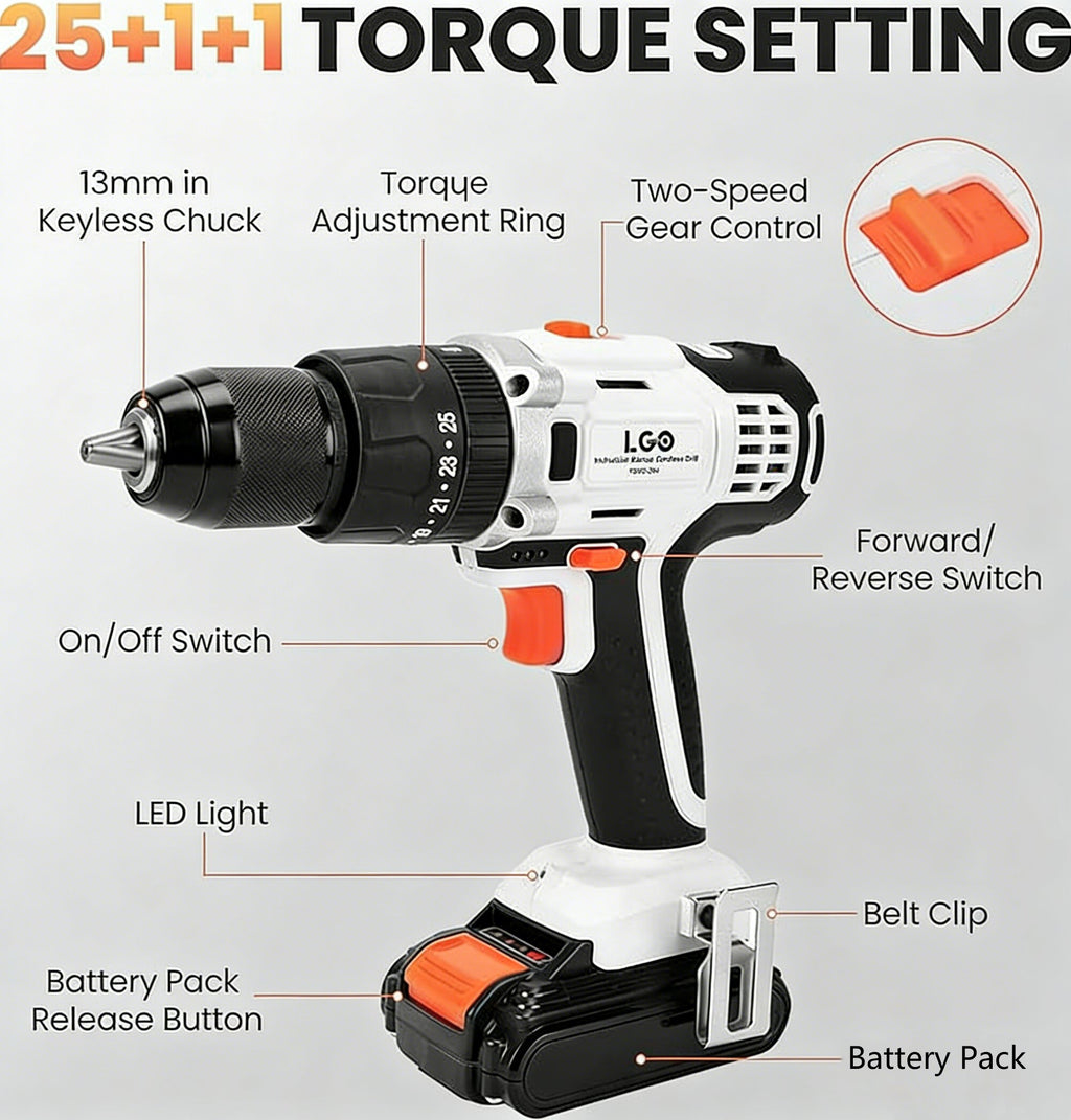 20V Cordless Impact Drill With Variable Speed And Battery