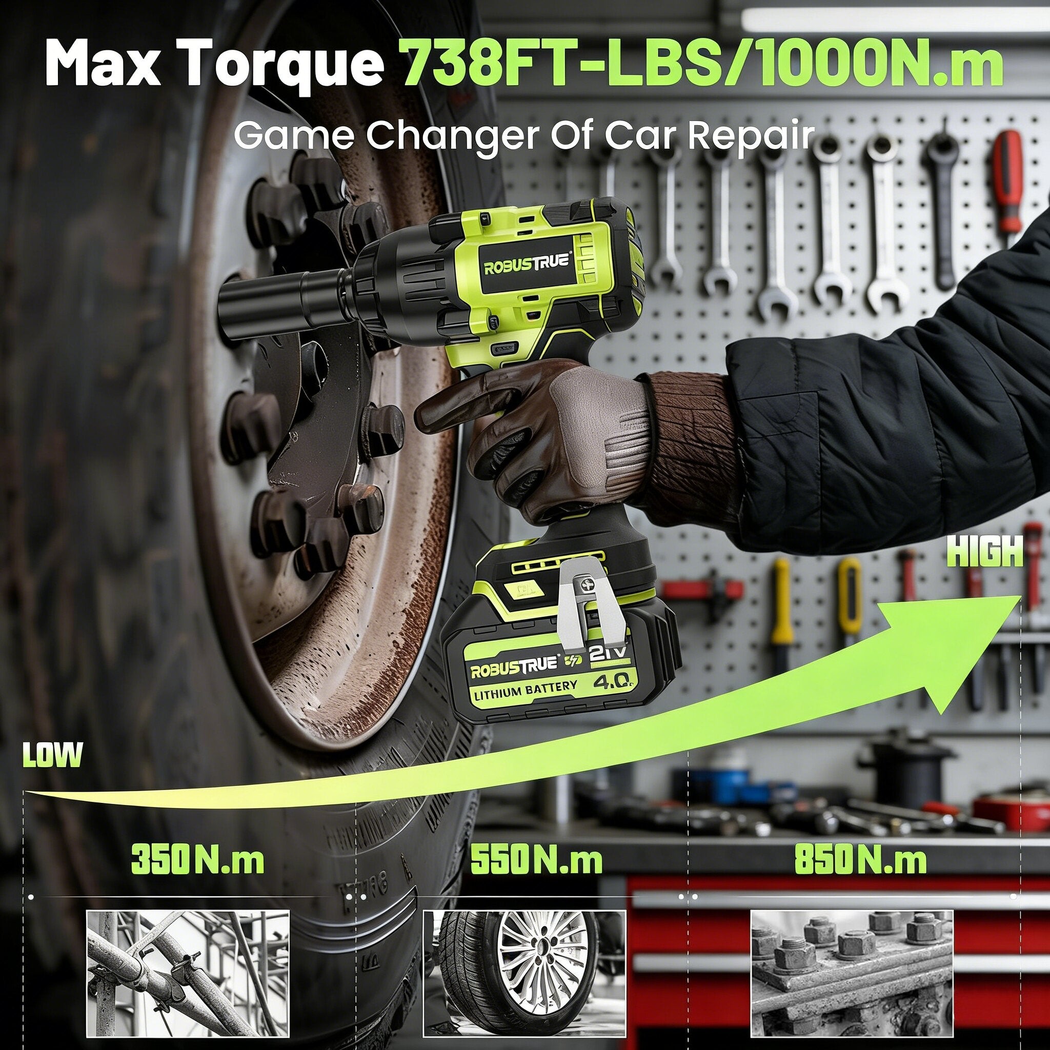 21V Cordless Impact Wrench 1000Nm With Two Batteries