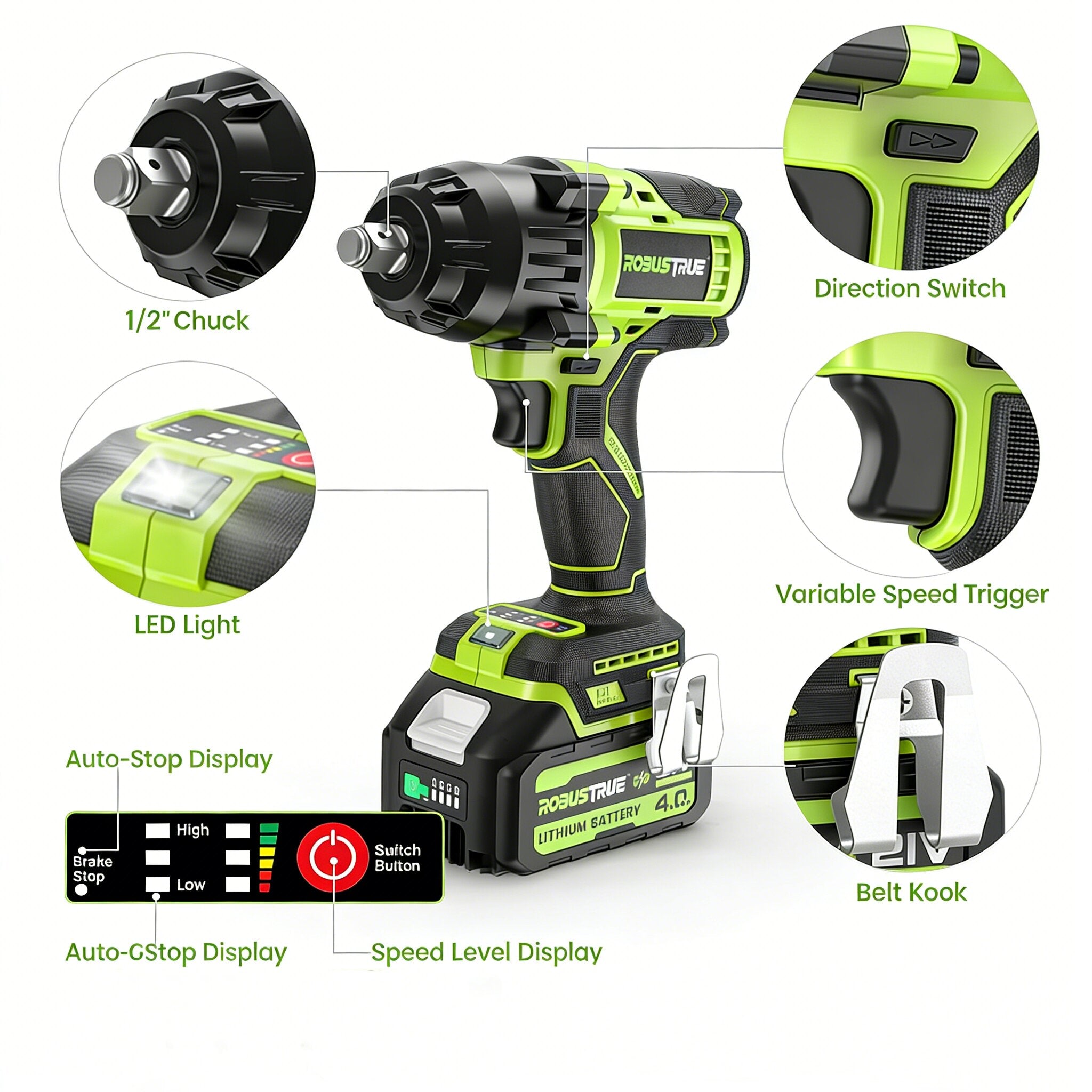 21V Cordless Impact Wrench 1000Nm With Two Batteries