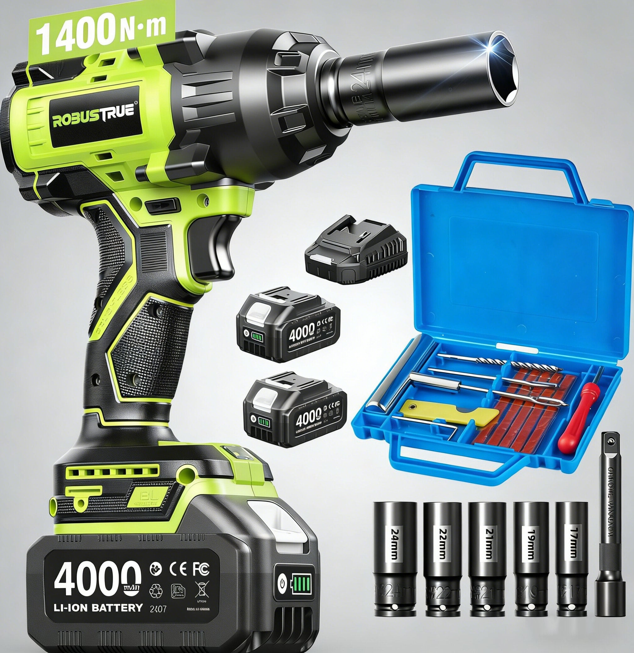 21V Cordless Impact Wrench 1000Nm With Two Batteries