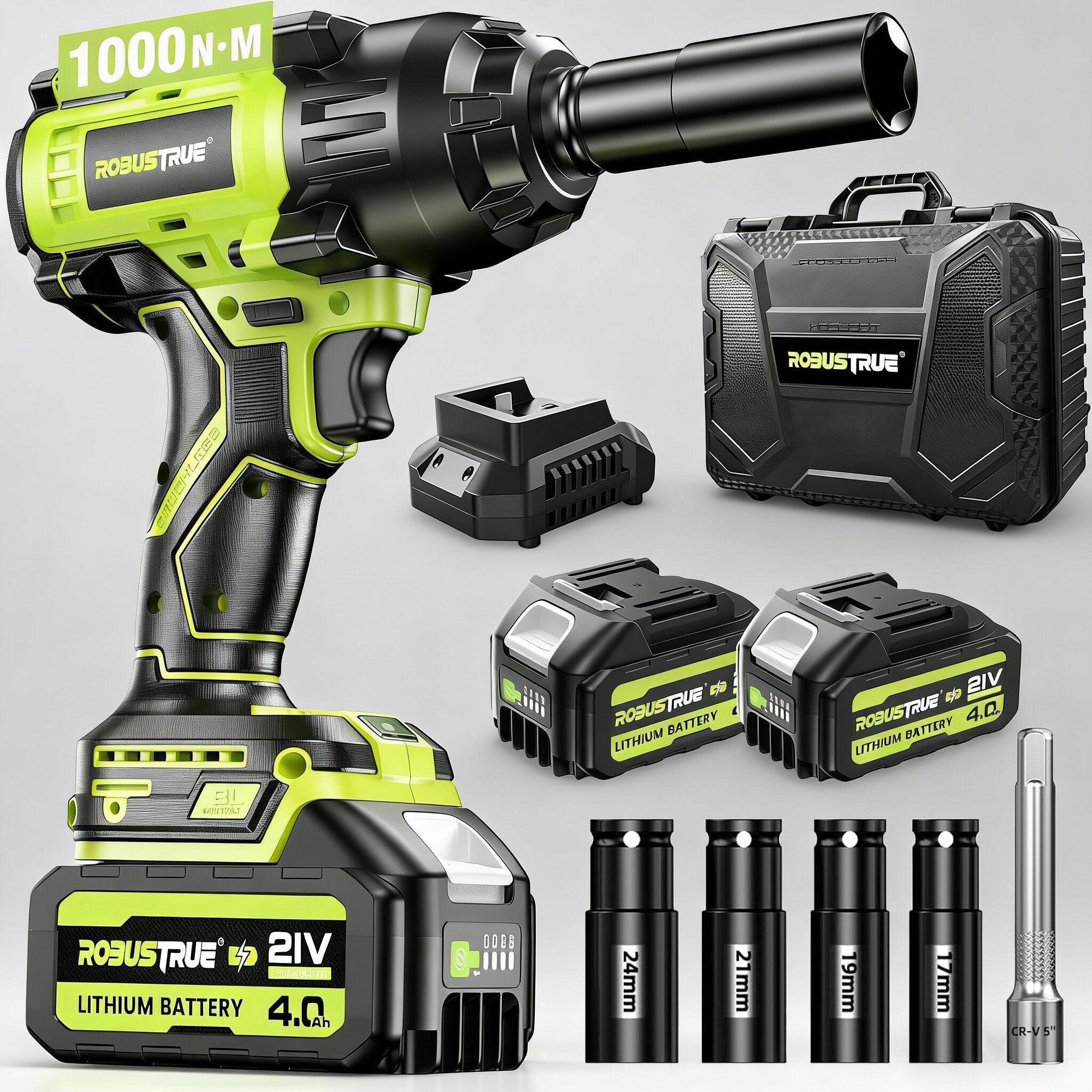 21V Cordless Impact Wrench 1000Nm With Two Batteries
